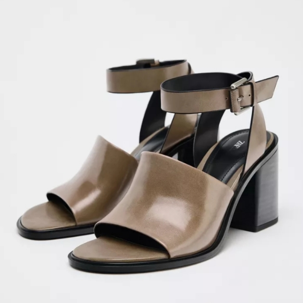 Zara Chunky Leather High Herled Sandals Sz 38/7.5